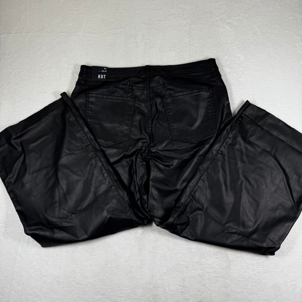 Kut from the Kloth Meg Fab Ab Wide Leg Coated Black Pants 16 KG1516MD8 NEW